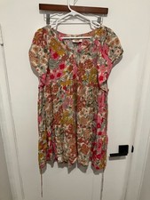 Umgee Women's Tiered Floral Babydoll Dress, Pink Multicolor, Size 1XL