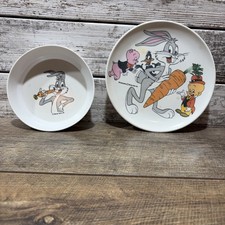 Vintage Looney Tunes Childs Plate Bowl All Characters Warner Bros Bugs Bunny