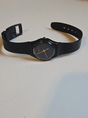 Swatch Black Magic Watch Womens 25mm Swiss Gold Tone Hands New Battery