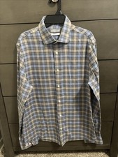 Michael Kors Men's Button-Down Size Medium 15-15.5 34/35 Long Sleeve Blue Plaid