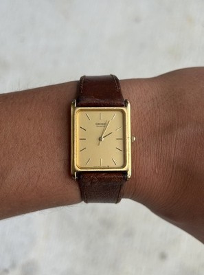 Seiko Tank Watch Men 25mm Champagne Dial Gold Tone 9021-5009 New