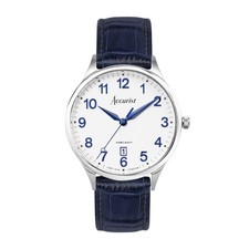 Accurist Classic 37mm Mens Round Silver Analogue Watch with Blue Strap