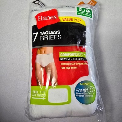 2014 Hanes 7 Pack Mens Tagless Briefs White XL/XG 40-42 Comfort Soft Fresh IQ