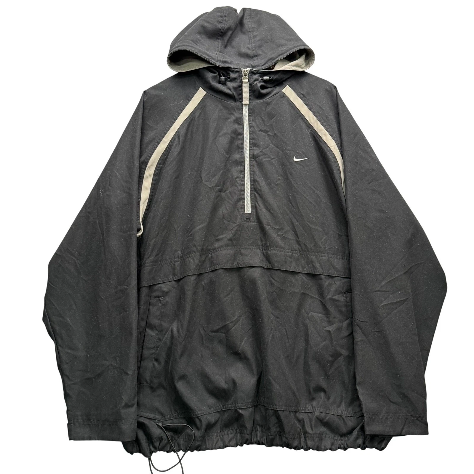 Nike Anorak Jacket Men's Size XXL Black Beige Pullover Hooded Windbreaker Coat