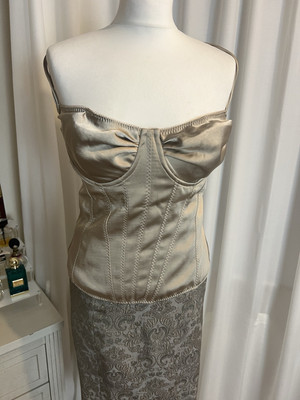 Escada Damask Grey and Gold Midi Skirt Size 10