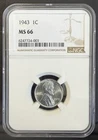 1943 Lincoln Steel Wheat Cent / Penny 1c - NGC MS66