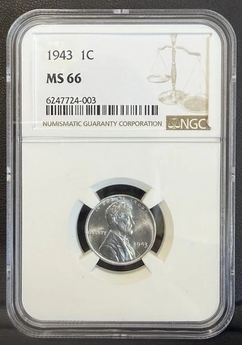 1943 Lincoln Steel Wheat Cent / Penny 1c - NGC MS66
