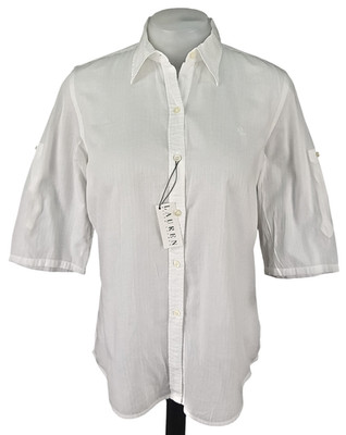 LAUREN RALPH LAUREN Damen 3/4 Arm WEISS SHIRT Monogramm Logo - S - UVP 109£