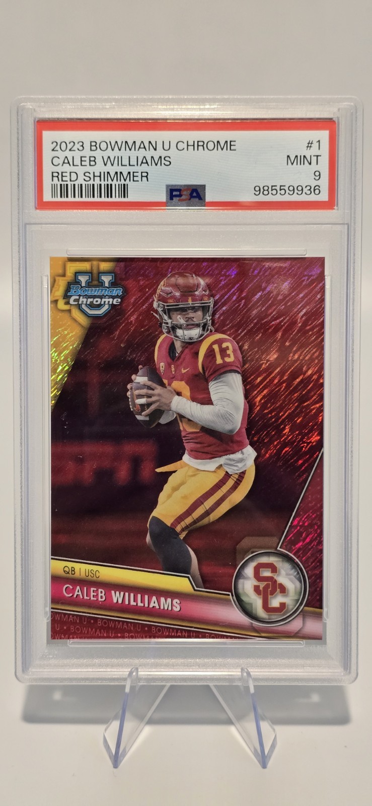 2023 Bowman Chrome U University Caleb Williams #1 Red Shimmer /5 PSA 9 USC Bears