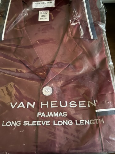 Vintage NOS Van Heusen Pajamas Men Large Maroon Burgundy Hugh Hefner USA - Picture 2 of 6