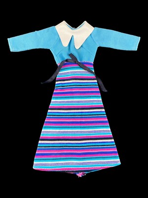 Vintage Mattel Barbie Fashion Doll Clothing Striped Blue Dress w/ White  Collar | eBay