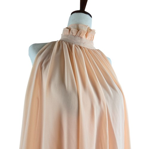 Peach Chiffon Dress Womens Medium Gathered Ruffle Neck Sleeveless Lined Flowy - Picture 14 of 18