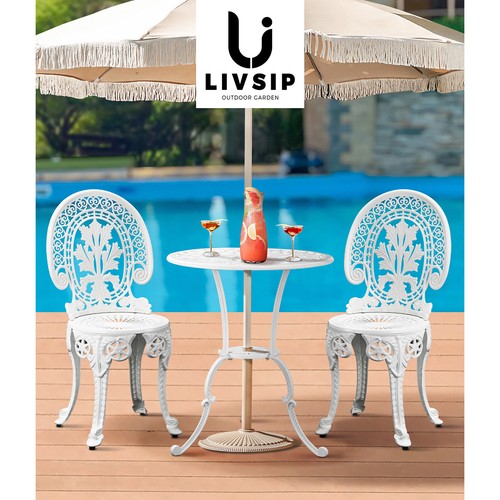 Livsip Outdoor Bistro Setting Cast Aluminium Table and Chair 3PCS Patio Set - Picture 8 of 11