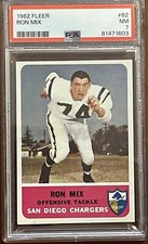 1962 Fleer Football Card #82 Ron Mix-San Diego Chargers HOF PSA 7 Set Break