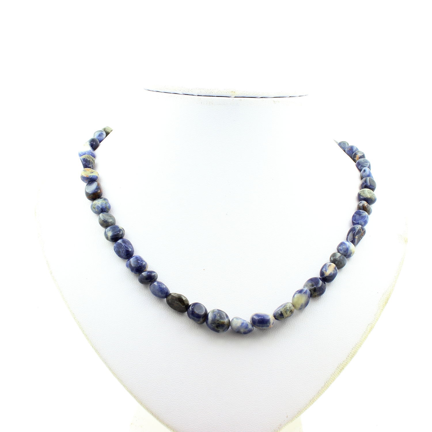 Collier en sodalite du Brésil naturelle et maille acier inoxydable raffinée