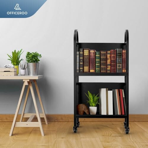 Rolling Library Book Cart – Moveable Book Organization Solution with Lockable Wh - Picture 2 of 10
