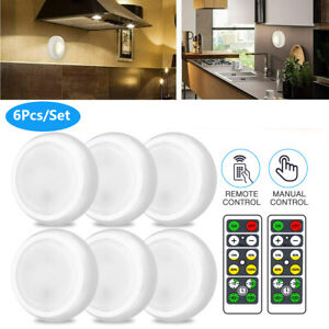 1//3//6pcs LED Under Cabinet LED Puck Lights Remote Wireless Dimmable Night Lamps