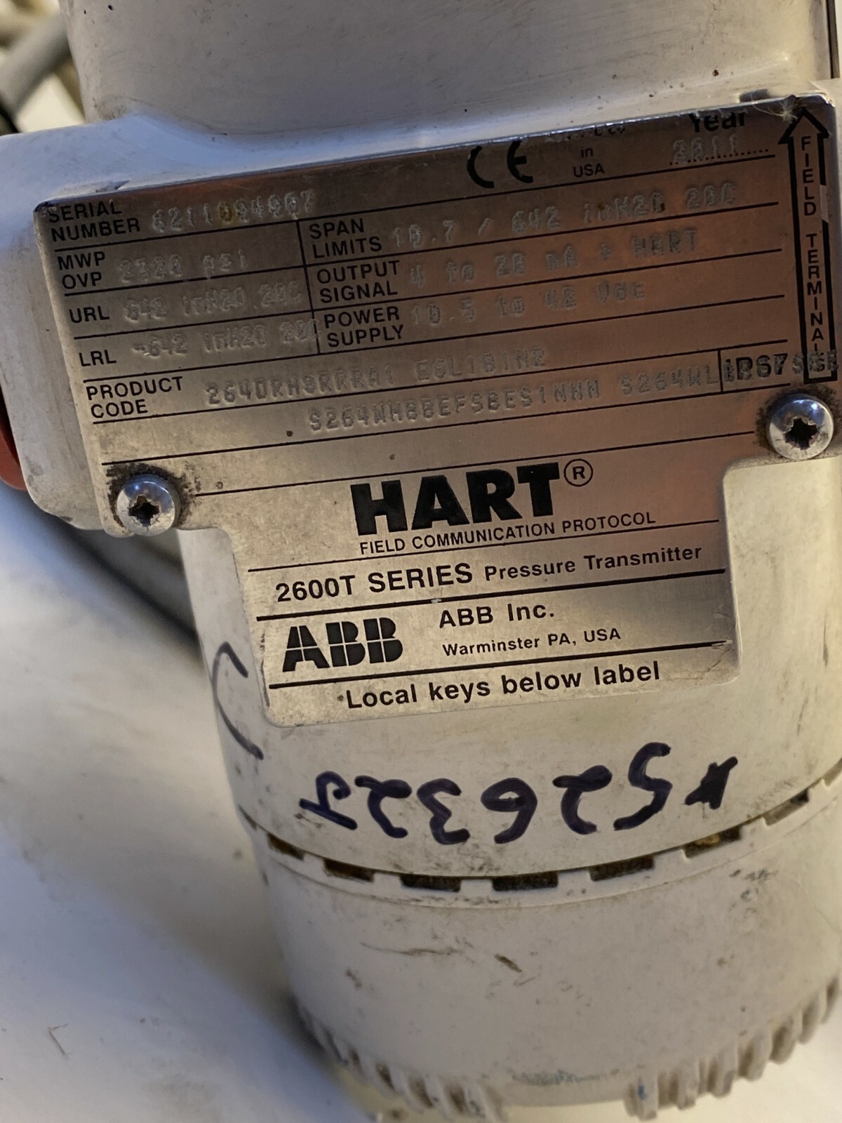 ABB HART 6211984897 2600T SERIES PRESSURE TRANSMITTER