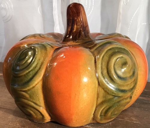 Orange und grün Keramik Wirbel Kürbis mit Stiel Herbst Erntedank Halloween - Bild 5 von 7