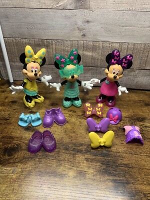 Disney Minnie Mouse Bowtique Dress Up Doll Snap N’ Style Dresses Shoes Lot 