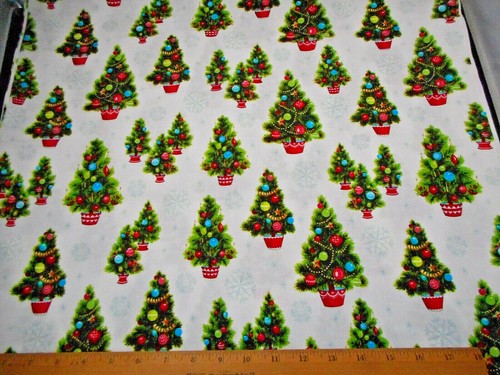 Anna Griffin Cotton Fabric 1 7/8 Yard Xmas Tree on White Christmas Kitsch #34 C - Picture 2 of 2