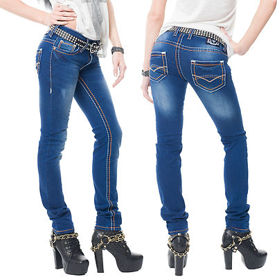 Rock Creek Designer Womens Jeans Pants Thick Light Blue Trim Stitch Denim Distressed
