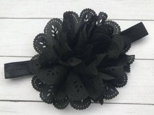 Black Hollow Flower Satin Stretchy Headband