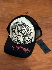 Ed Hardy Tiger Black Cream White Bill Trucker Cap Hat Snapback OSFA