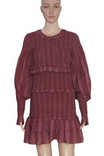 Loveshackfancy Embroidered Printed Smocked Tiered Long Sleeve Mini Dress New S