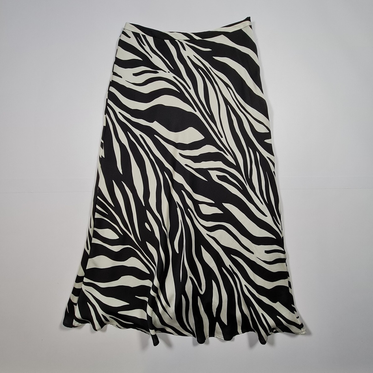 Hallhuber Womens Skirt Black UK Zebra Print Satin Maxi A Line