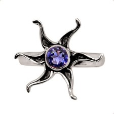 Sun - Natural Iolite 925 Sterling Silver Ring Jewelry s.7 CR72263