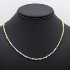 3.5mm 3 Prong Tennis Chain Necklace 14K Yellow Gold-Plated Silver