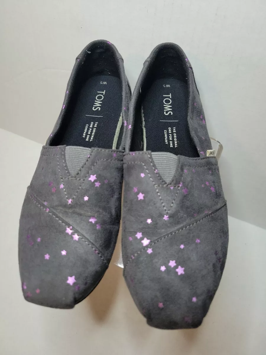 Toms Womens Size 5 Dark Gray Canvas With Metallic Purple Stars Shoes Flats Slip
