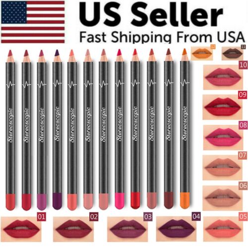 12Pcs Women Waterproof Lipstick Long Lasting Matte Lip Liner Pencil Lip Pen Set - Picture 1 of 20