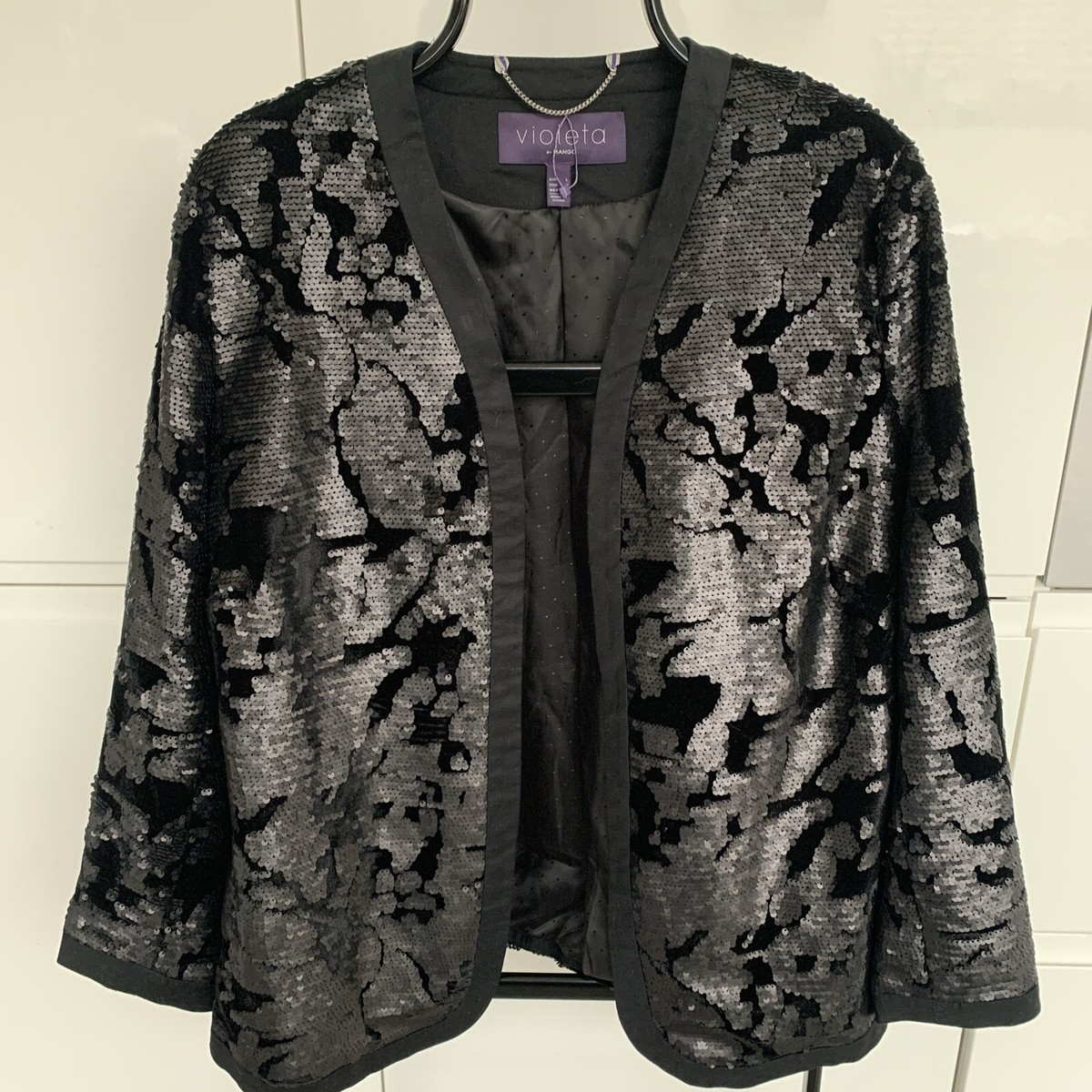 Mango Violeta lined Black Sequin Sparkle Jacket New Without Tags Size L  14/16