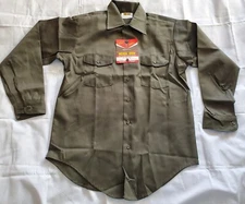 VTG Key Imperial Key Prest Army Green Button Up Front Work Shirt Mens 15 MED