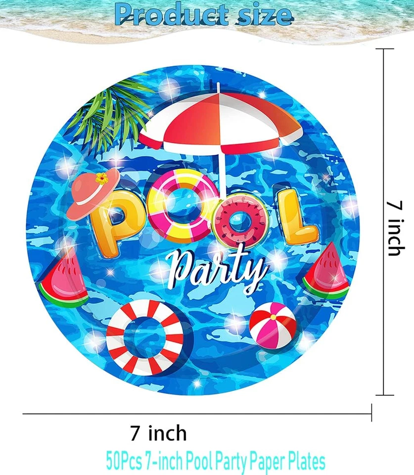 50 шт. посуда тарелки для вечеринки в бассейне, принадлежности для вечеринки в бассейне товары для пляжной вечеринки, 7 дюймов Su - Изображение 2 из 4