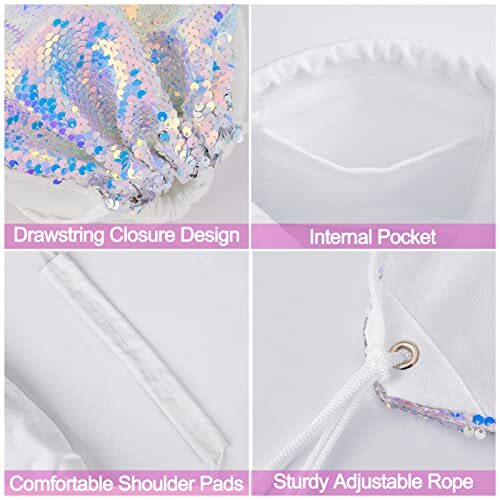 Sparkly Drawstring Backpack Mermaid Sequin Dance Bag Mermaid Purple/Silver - Picture 4 of 5
