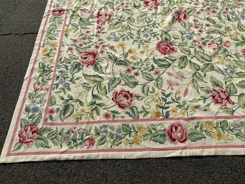 Vintage Antique French Aubusson Style Floral Needlework Tapestry Carpet Rug - Picture 9 of 11