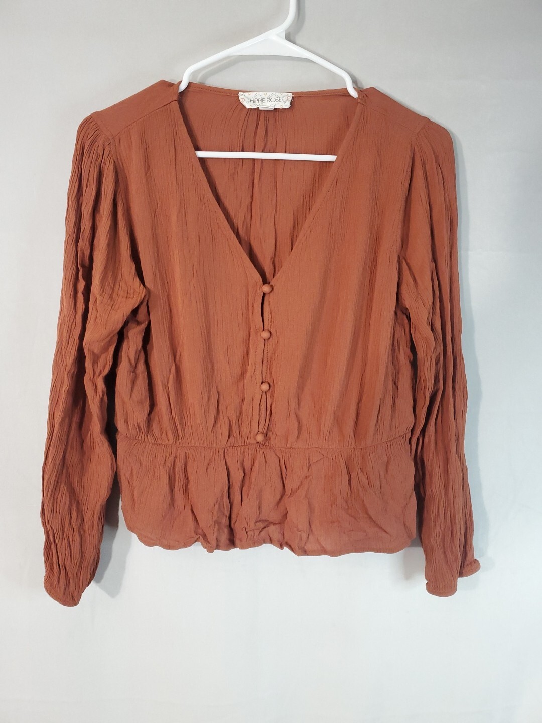 Hippie Rose Button Up Shirt Women's Size Medium Long Sleeve Cropped Boho