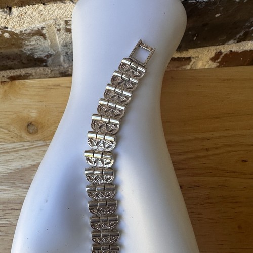 Vintage Sterlingsilber Gliederarmband Art Deco Stil Gr. 7,5 Diamantschliff verziert 31,4 g - Bild 4 von 13