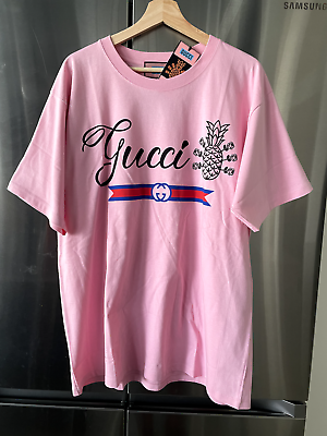 GUCCI T-Shirt Men's Pink Pineapple Cotton 616038 XJD21 Size GUCCI T-Shirt Men's Pink Pineapple Cotton 616038 XJD21 Size
