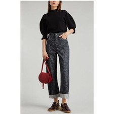 CHLO  Printed High-waist Jeans With Lapels In Obscure Grey
