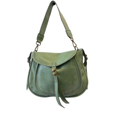 BZNA Schultertasche Kiara Grün  Handtasche Tasche, Geflochtenes Leder Nieten