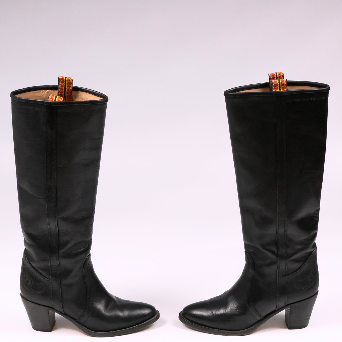 【Etro】レザー high-kneeブーツ Etro Black Leather Knee Length Boots Western Carving Size US