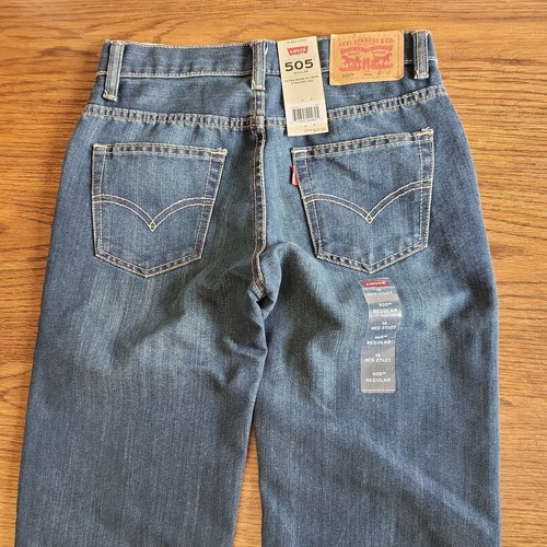 Levi's 505 Regular Denim Dark Blue Jeans Boys Size 14R 27x27 91R505 Whiskered - Picture 4 of 6