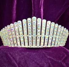 Pageant Tiara AB Rhinestone Crown Wedding Bridal Quinceanera  Kokoshnik Large