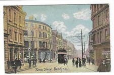 OLD SHUREYS POSTCARD 1900's - READING - KING STREET AND TRAM SERVICE