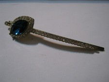 1950s Rhinestone 3 1/2" Barrette w/ Large Blue Navette Cut Stone