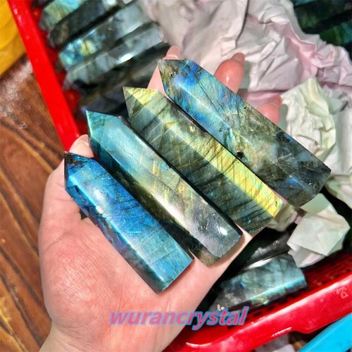 A+ 70-90mm Natural Labradorite Obelisk Wand Quartz Crystal Point Reiki 2pcs - Picture 12 of 12